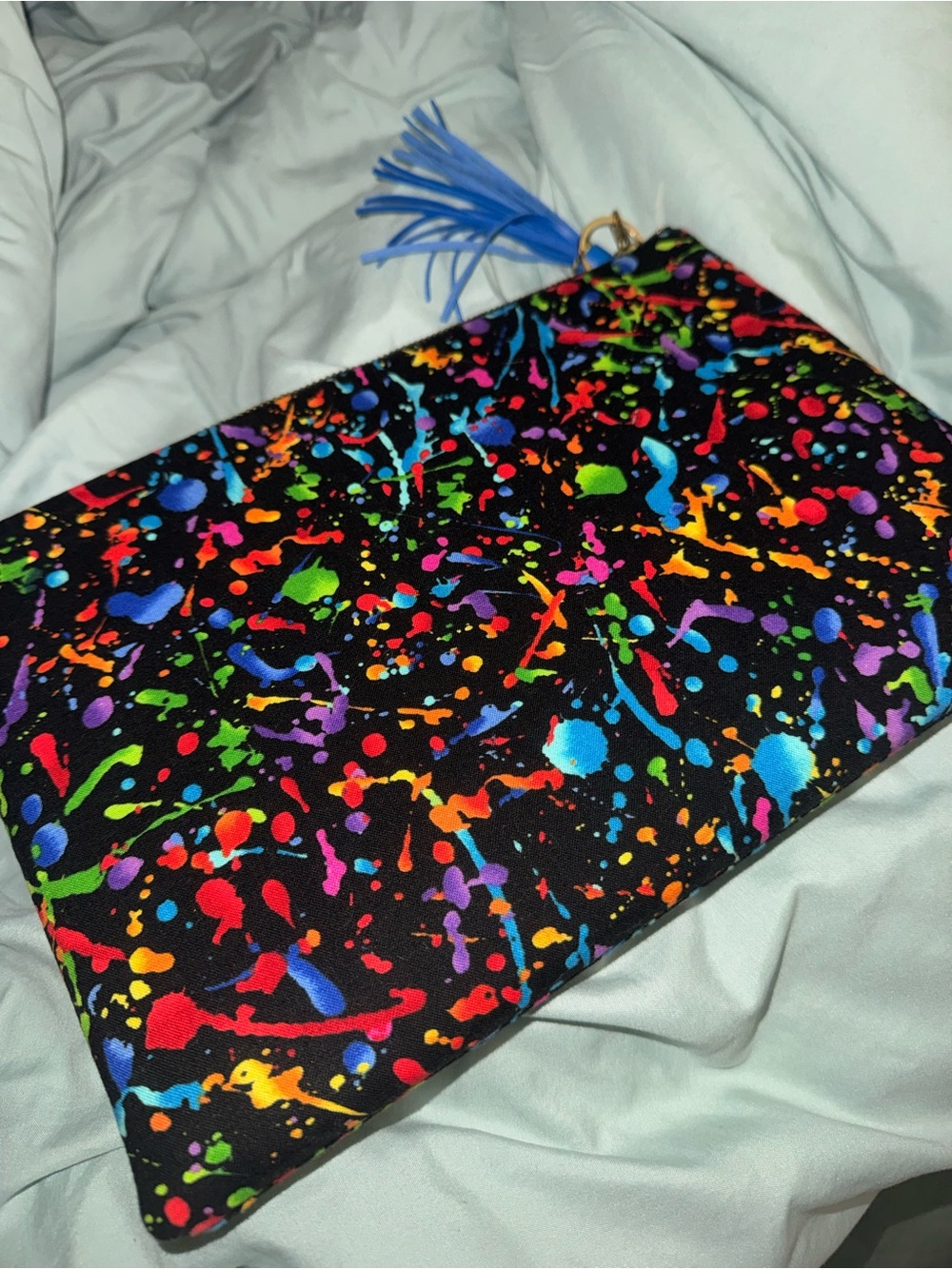 Black Canvas Clutch with Neon Paint-Splash Print